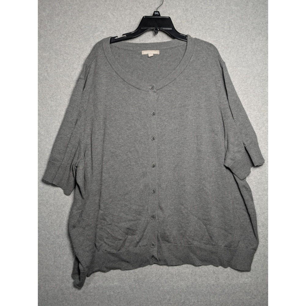 Woman Within Short Sleeve Cardigan Sweater Plus Size 4X Gray Cotton Layering